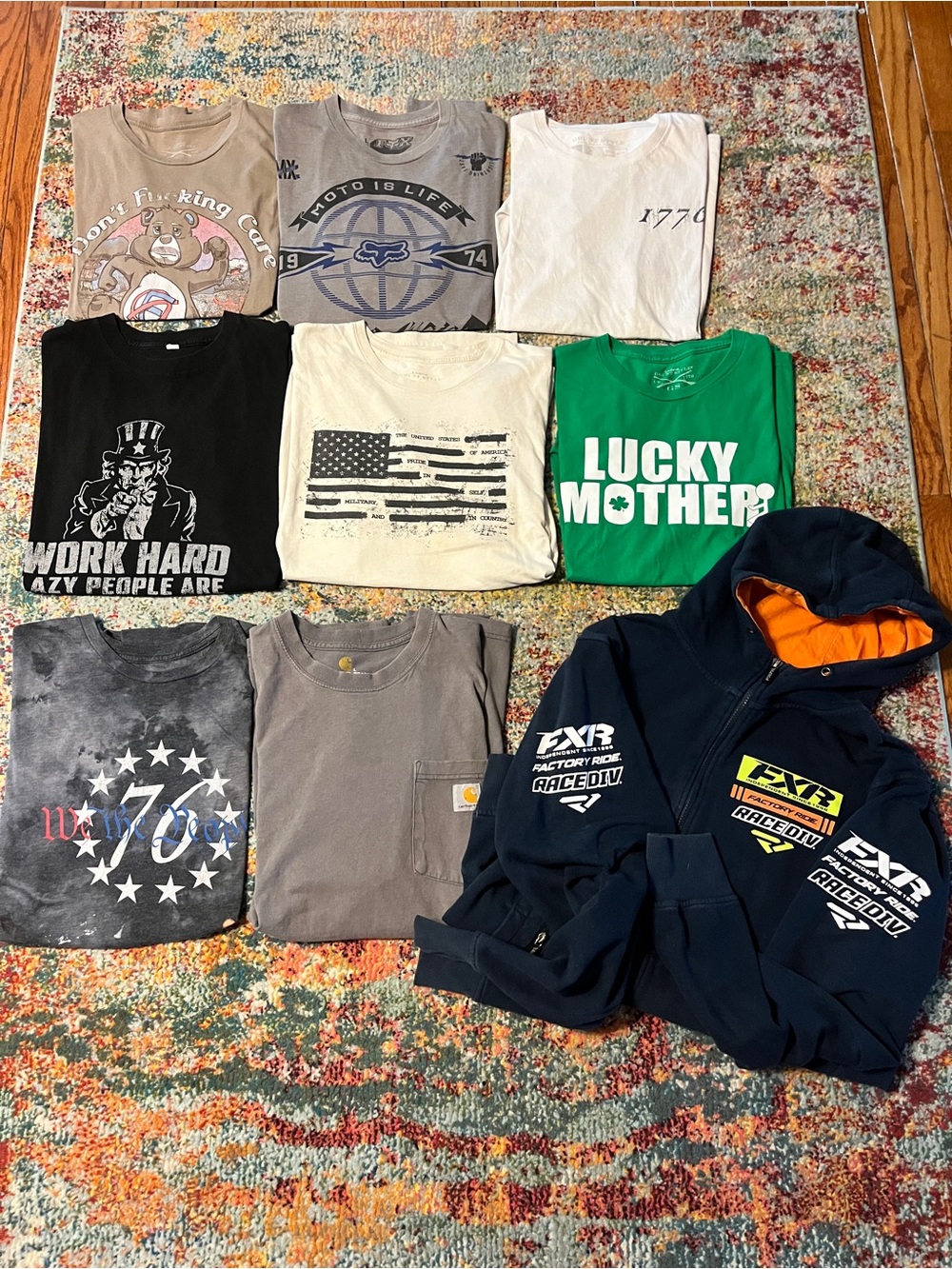 Men’s Large Grunt Style Carhartt FOX Fly Racing T Shirt Bundle Father’s Day